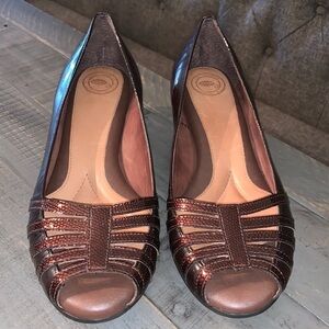 Nurture Women's Peep Toe Wedge Heels Brown‎ Faux Snake Embossed Accent